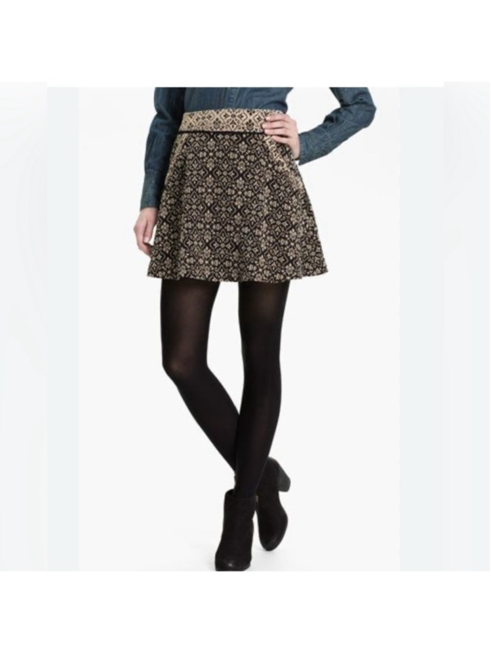 Free people Brocade Tapestry Textured Patterned Skirt Black and Cream size 6